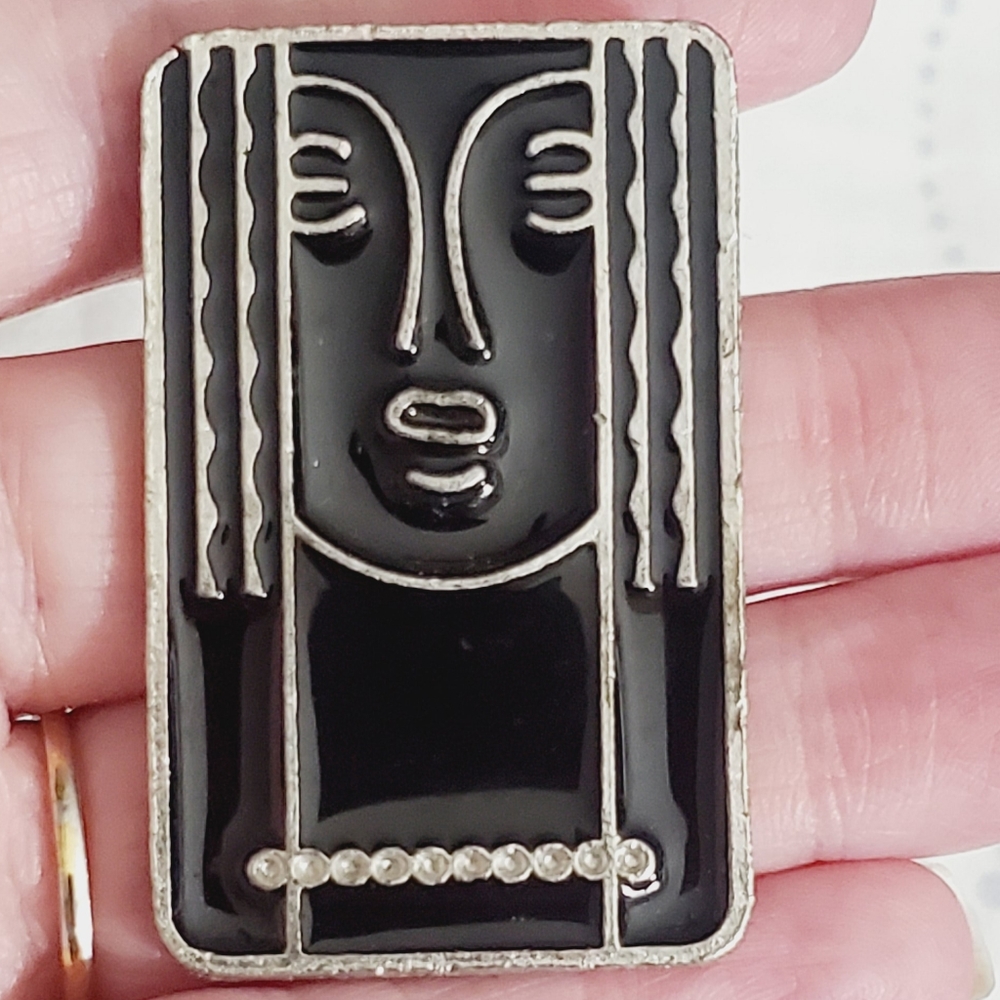 Ritz Charles of the Ritz enamel brooch 1975 vintage abstract face art whimsical